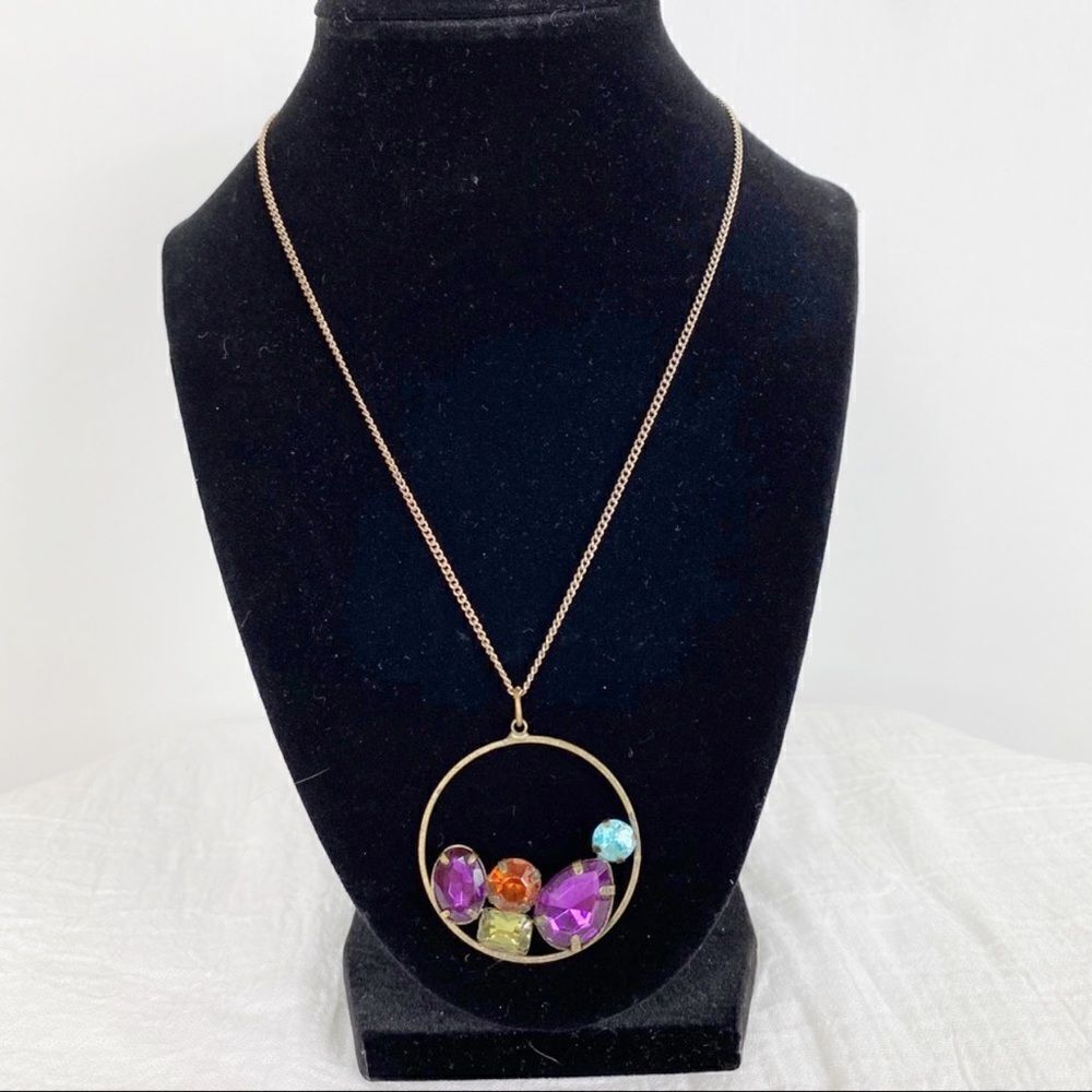 Multi Stone Circle Pendant Necklace‎